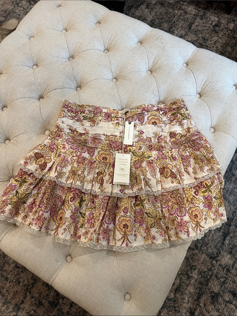 Tiered Floral Paisley Mini Skirt - Pink & Cream